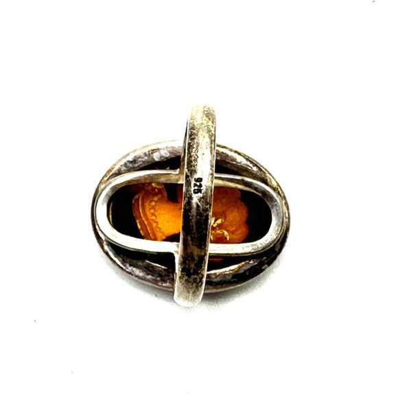 1940-60s Sterling Silver Carved Amber Intaglio Cameo Ring—MCM Statement Piece - Picture 11 of 12